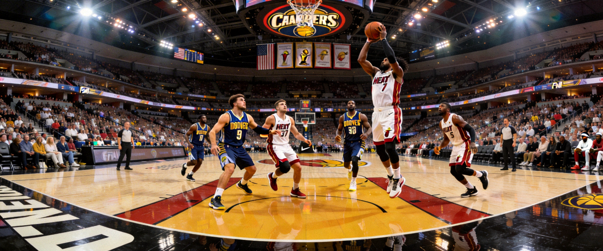 NBA总决赛丹佛掘金队与迈阿密热火队激烈对抗全景照片